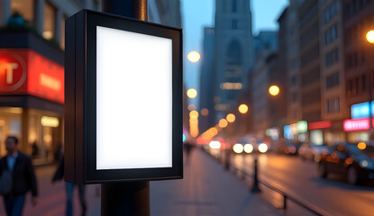 Urban Nighttime Poster Mockup on a Street Lamp