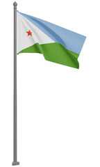 ジブチ共和国のはためく国旗の3Dイラスト(正面)