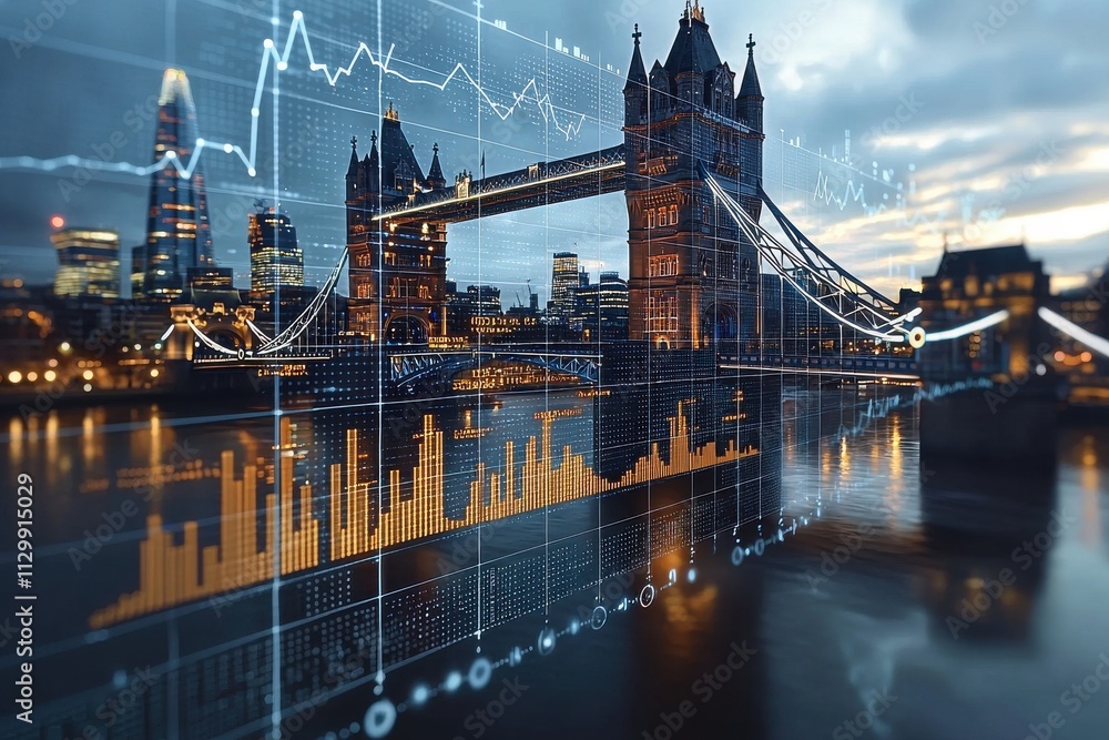 Poster secure blockchain ecosystems enabling digital charts over tower bridge london urban landscape futuri