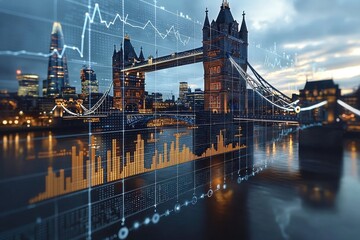 Secure blockchain ecosystems enabling digital charts over tower bridge london urban landscape futuristic viewpoint