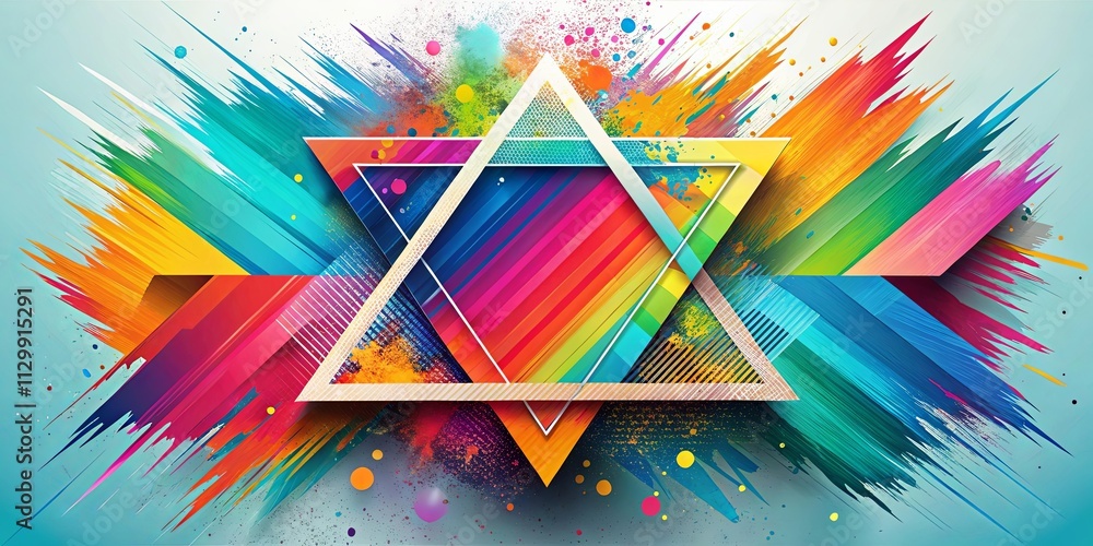 Wall mural vibrant abstract composition featuring interlocking triangles and dynamic brushstrokes