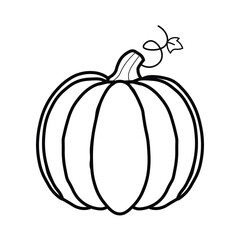 Vector illustration of a Halloween pumpkin icon in line style. This thin linear design is isolated on a white background, perfect for Halloween themes and festive decorations