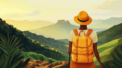 Empowering woman hiking through rugged mountains at sunrise adventure travel outdoor exploration scenic landscape inspirational journey