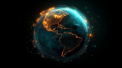fiber optic connectivity concept. Glowing Earth surrounded by dynamic, bright particles.