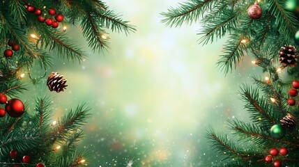 Decorated Spruce Branches Forming a Holiday Tree on a Transparent Canvas