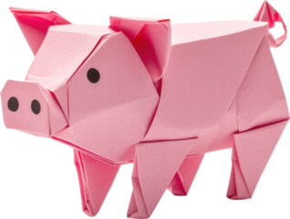 Cute pink origami pig figure.