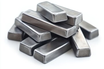 Bright Metal Bars Stacked on Pure White Background