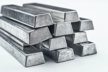 Small Bright Metal Bars Stacked on White Background