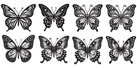 Insect butterfly black silhouettes, Set of tattoo and sticker vector