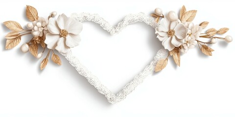Love themed Decorative Border Concept. Heart-shaped frame adorned with flowers and foliage for decoration