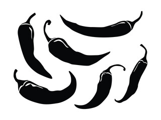 Set of hot chili silhouette peppers