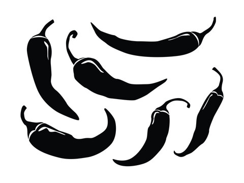 Set of hot chili silhouette peppers