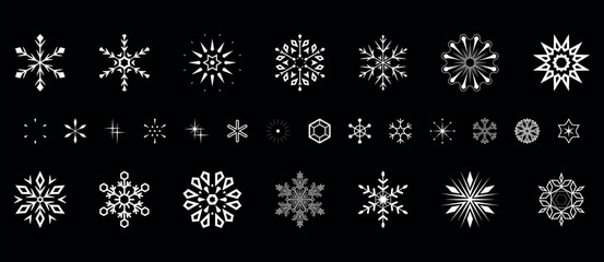 Snowflakes icon collection. Graphic modern black and white ornament