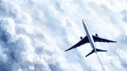 Obraz premium Airplane flying high above clouds in clear sky