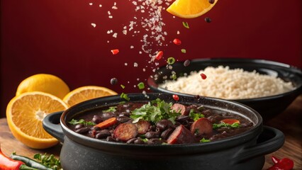 Dramatic Presentation of Feijoada with Beans and Rice