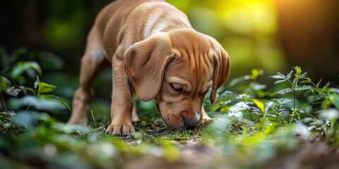 Adorable Puppy Exploring Nature Grass High Resolution Photo