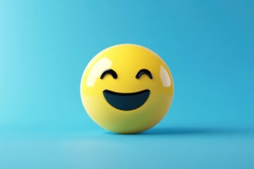 Smiling Yellow Emoji on Blue Background