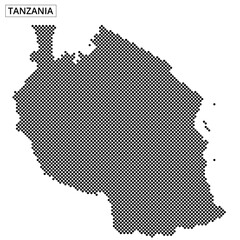 Map of Tanzania showcasing unique dot pattern design in black and white