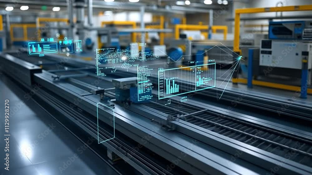 Poster modern industrial factory automation with advanced data visualization and analysis in real-time