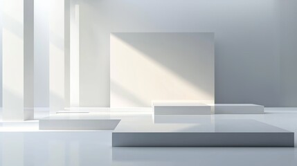 Fototapeta premium abstract architecture background, presentation, light grey, bright, black and white, soft lighting, low contrast, depth, minimal, clean, rectangular shapes, low angle 