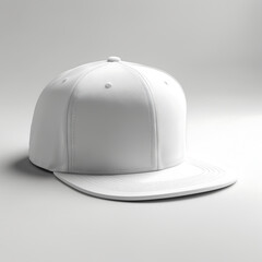 Fototapeta premium Hat Snapback type cap Mockup, matte canvas, white on white isolated environment, plain, simple casual detailed style
