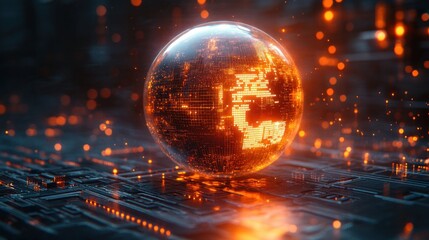 Futuristic Digital Art Glowing Spherical Interface Abstract Technology Background Hi-Tech Innovation Concept