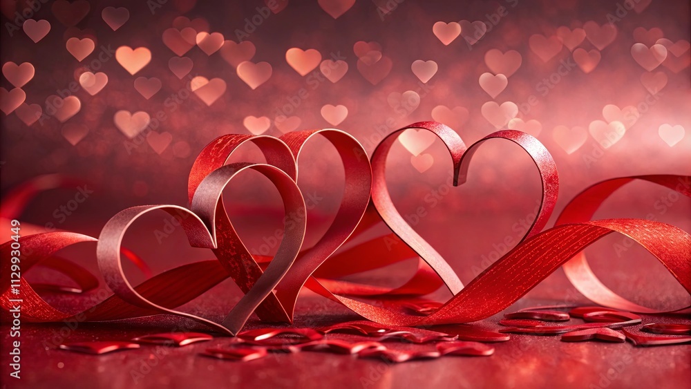 Poster a red ribbon with three hearts on it