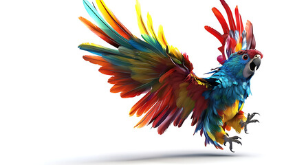 Fototapeta premium A colorful parrot with its wings spread out is flying in the air