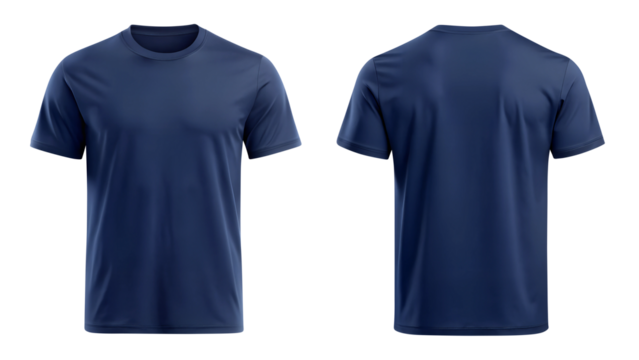 navy blue blank t shirt template from two sides isolated on transparent white background, clipping path