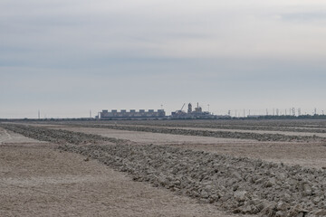 Geothermal plant. Salton Buttes volcanic field, South Shore of the Salton Sea, California. Lake beds
