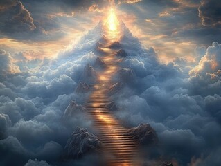 Staircase to Heaven Glowing Mountain Ascension Spiritual Journey in the Clouds