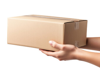 Woman hands with cardboard box isolated on transparent background