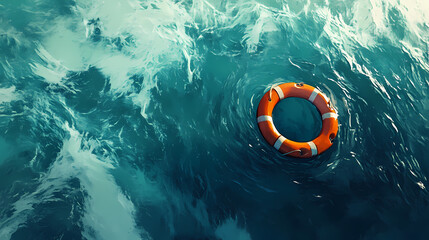 Lifebuoy floating in the sea to help people stay safe. Drift. Illustration