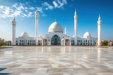Obraz premium A Magnificent White Mosque Under a Blue Sky