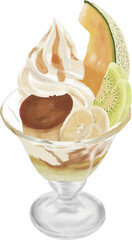 Melon pudding Parfait dessert ice cream / 멜론 푸딩 파르페 디저트 아이스크림 벡터 디자인