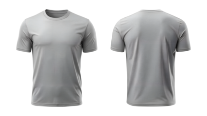 gray blank t shirt template from two sides isolated on transparent white background, clipping path