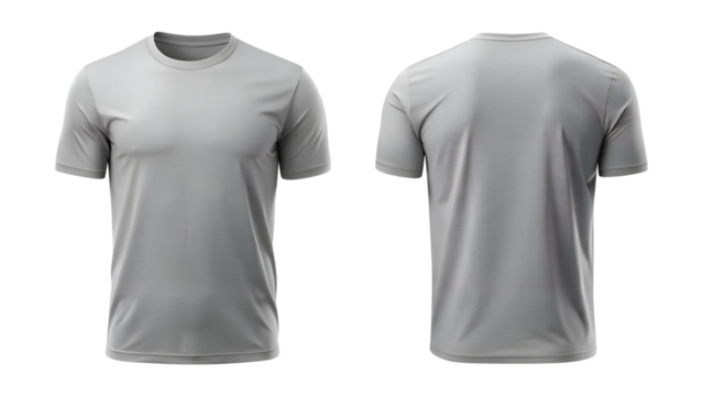 gray blank t shirt template from two sides isolated on transparent white background, clipping path