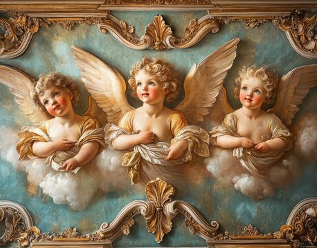 Baroque Ceiling Fresco of Cherubs and Ribbons in Basilica del Sacro Monte Varallo Italy