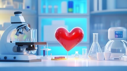 Naklejka premium Indoor Science Lab Environment with 3D Cartoon Love Symbol on White Background