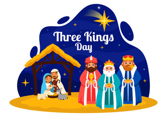 Three Kings Day Vector Illustration Celebrating Faith in the Divinity of Jesus and His Arrival into the World during the Epiphany Christian Festival