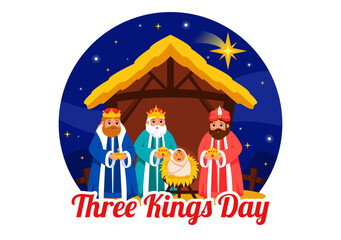 Three Kings Day Vector Illustration Celebrating Faith in the Divinity of Jesus and His Arrival into the World during the Epiphany Christian Festival