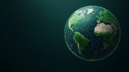 Fototapeta premium A vibrant, green 3D globe highlighting Earth's continents, symbolizing environmental awareness and sustainability.
