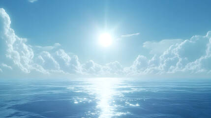 Fototapeta premium Serene Ocean Scene Under Bright Sunny Sky With Clouds