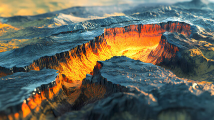 Fototapeta premium Dynamic geological simulation showcasing tectonic plate movements and continental drift. Drift. Illustration