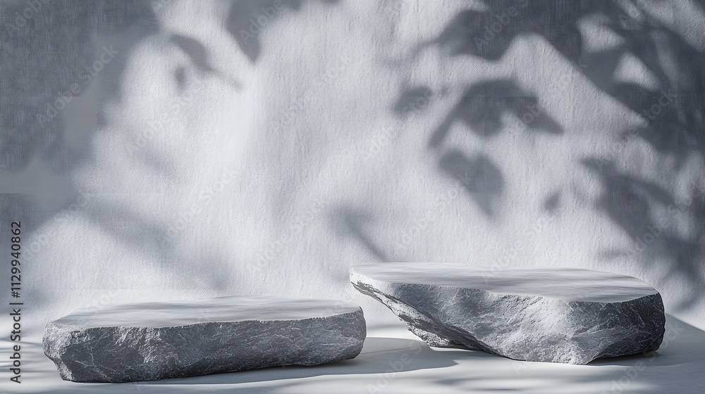 Aufkleber two flat stones on a soft surface with gentle shadows, creating a serene atmosphere.