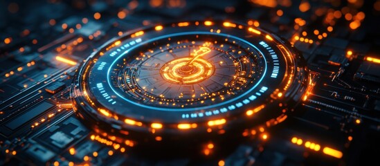 Futuristic Digital Clock with Neon Lights and Circuit Patterns