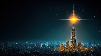 Obraz premium City skyline illuminated by glowing beam of light representing bbf standard urban landscape night view futuristic concept