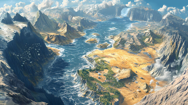 Abstract art depicting the formation of the paleozoic supercontinent gondwana. concept geology, paleozoic era, gondwana formation, abstract art, continental drift. Drift. Illustration