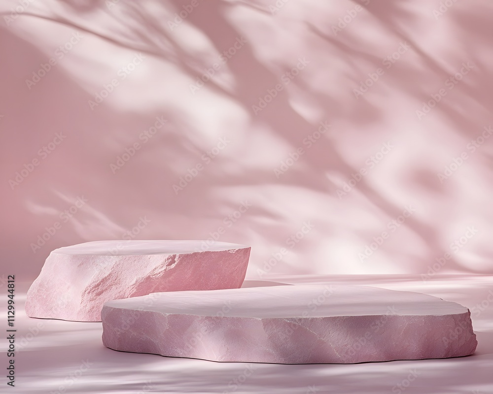 Aufkleber two pink stone-like structures on a soft pink background with subtle shadows.