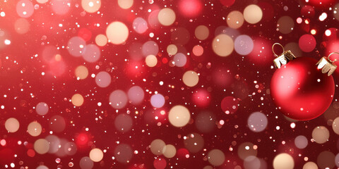 Festive red background with sparkling lights and Christmas ornament